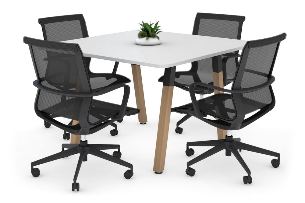 Quadro A Legs Modern Boardroom Table Wood Legs - Rounded Corners [1100L x 1100W with Rounded Corners]-black leg white 