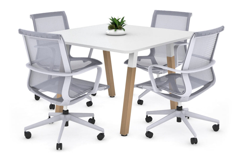 Quadro A Legs Modern Boardroom Table Wood Legs - Rounded Corners [1100L x 1100W with Rounded Corners]-white leg white 