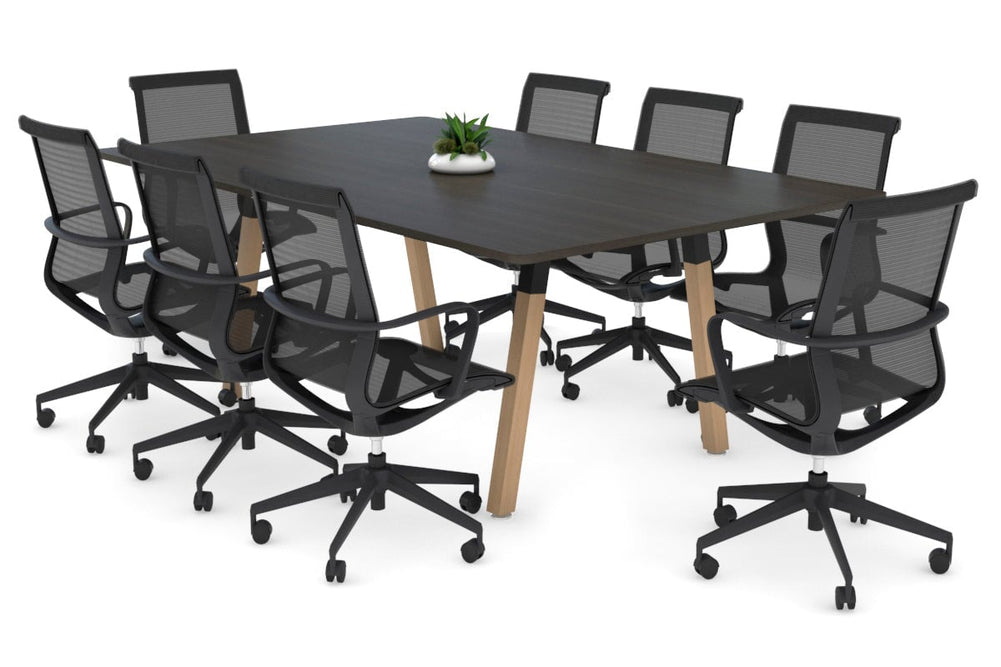 Quadro A Legs Modern Boardroom Table Wood Legs - Rounded Corners [1800L x 1100W with Rounded Corners]-black leg dark oak 