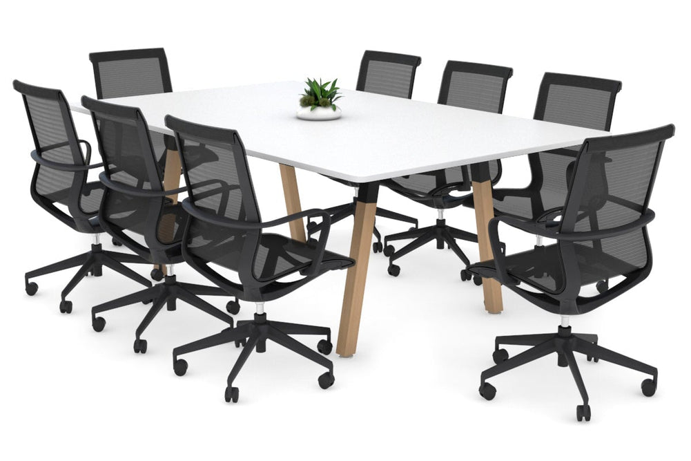 Quadro A Legs Modern Boardroom Table Wood Legs - Rounded Corners [1800L x 1100W with Rounded Corners]-black leg white 