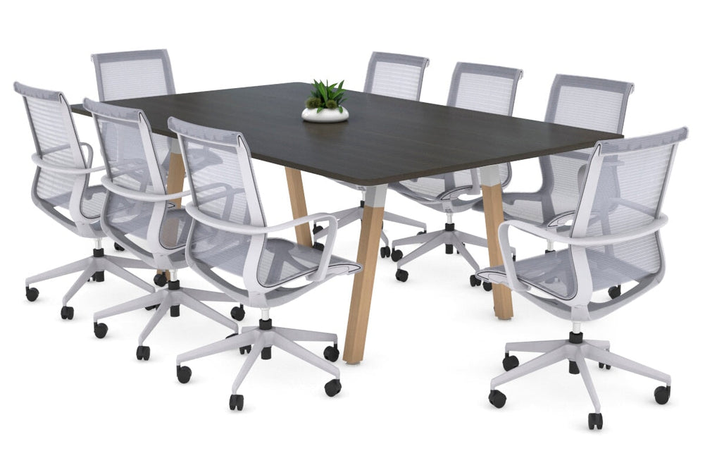Quadro A Legs Modern Boardroom Table Wood Legs - Rounded Corners [1800L x 1100W with Rounded Corners]-white leg dark oak 
