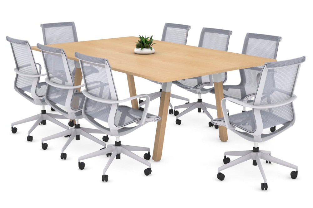 Quadro A Legs Modern Boardroom Table Wood Legs - Rounded Corners [1800L x 1100W with Rounded Corners]-white leg maple 