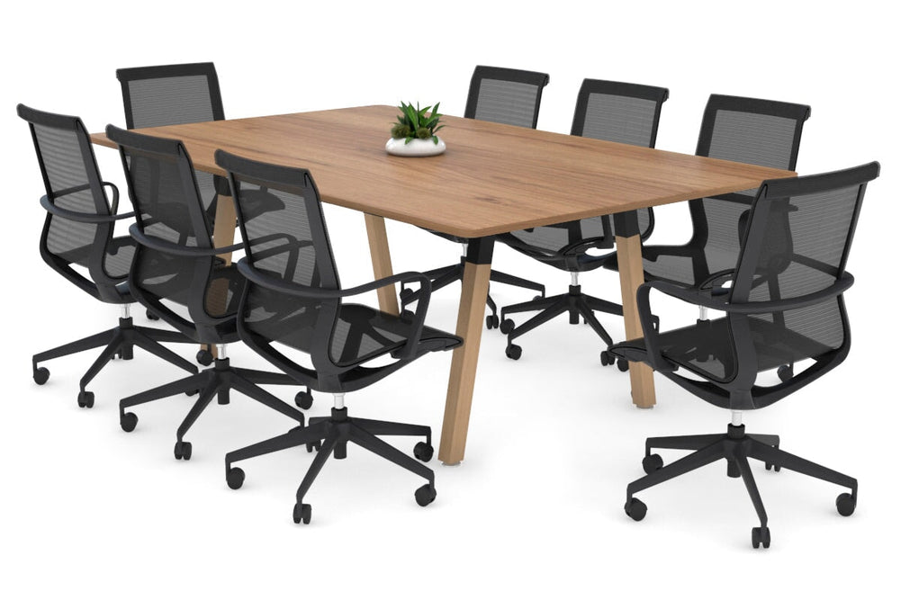 Quadro A Legs Modern Boardroom Table Wood Legs - Rounded Corners [1800L x 1100W with Rounded Corners]-black leg salvage oak 