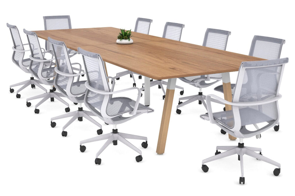 Quadro A Legs Modern Boardroom Table Wood Legs - Rounded Corners [3200L x 1100W with Rounded Corners]-white leg salvage oak none