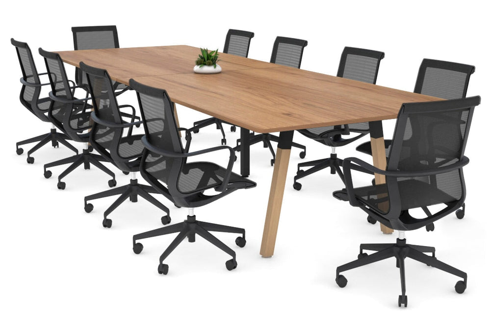 Quadro A Legs Modern Boardroom Table Wood Legs - Rounded Corners [3200L x 1100W with Rounded Corners]-black leg salvage oak none