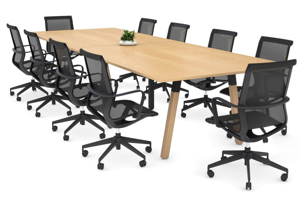 Quadro A Legs Modern Boardroom Table Wood Legs - Rounded Corners [3200L x 1100W with Rounded Corners]-black leg maple none