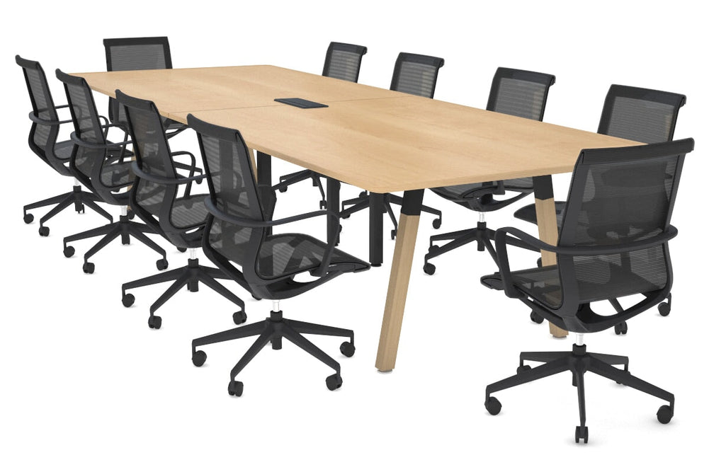 Quadro A Legs Modern Boardroom Table Wood Legs - Rounded Corners [3200L x 1100W with Rounded Corners]-black leg dark oak power box