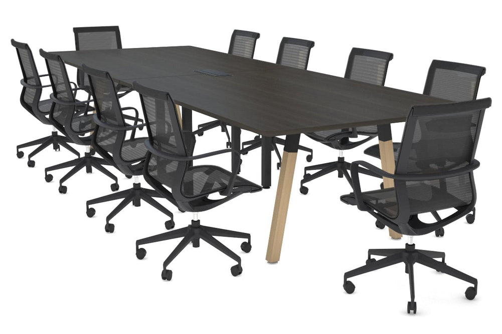Quadro A Legs Modern Boardroom Table Wood Legs - Rounded Corners [3200L x 1100W with Rounded Corners]-black leg dark oak power box