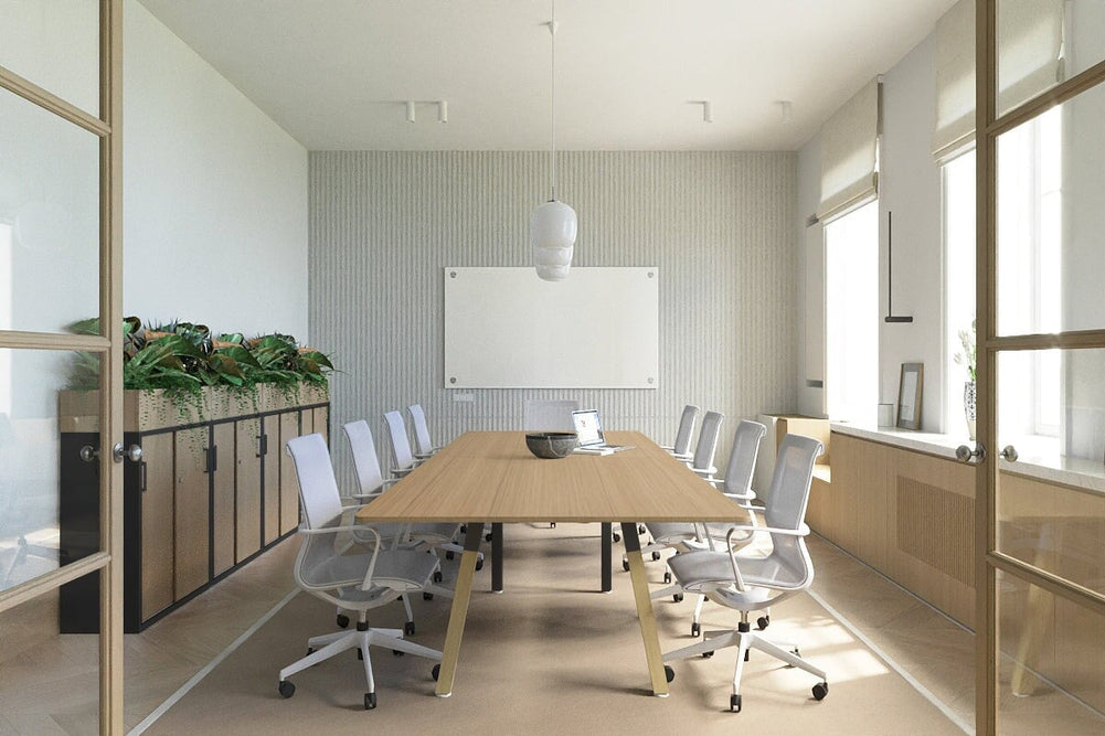 Quadro A Legs Modern Boardroom Table Wood Legs - Rounded Corners [3200L x 1100W with Rounded Corners]-black leg dark oak power box