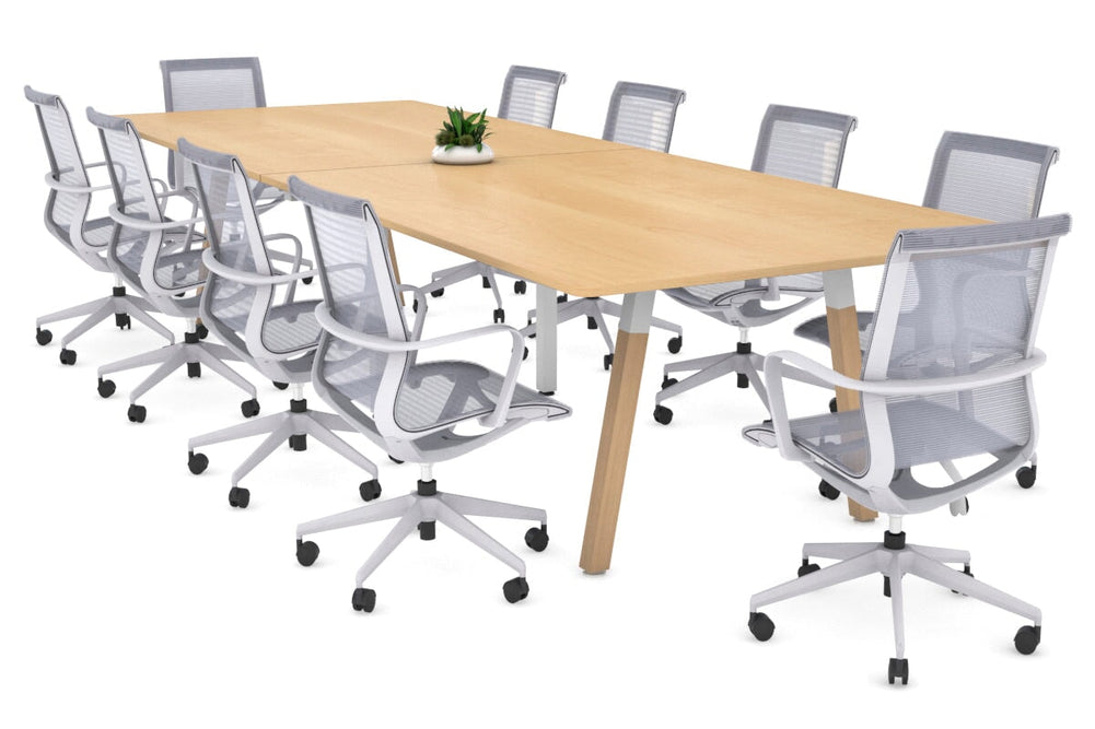 Quadro A Legs Modern Boardroom Table Wood Legs - Rounded Corners [3200L x 1100W with Rounded Corners]-white leg maple none