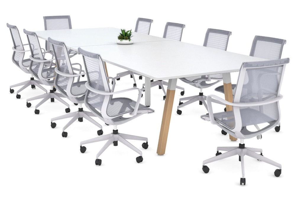Quadro A Legs Modern Boardroom Table Wood Legs - Rounded Corners [3200L x 1100W with Rounded Corners]-white leg white none