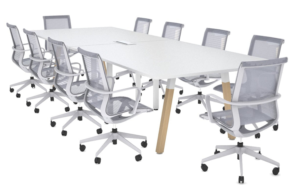 Quadro A Legs Modern Boardroom Table Wood Legs - Rounded Corners [3200L x 1100W with Rounded Corners]-white leg white power box