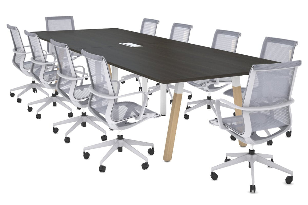 Quadro A Legs Modern Boardroom Table Wood Legs - Rounded Corners [3200L x 1100W with Rounded Corners]-black leg dark oak power box