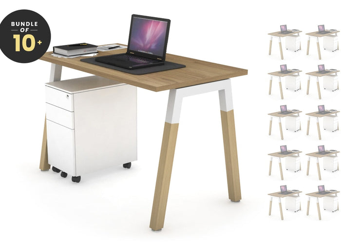 Quadro A Legs Office Desk - Wood Legs Cross Beam - Bulk [1000L x 600W] Jasonl 