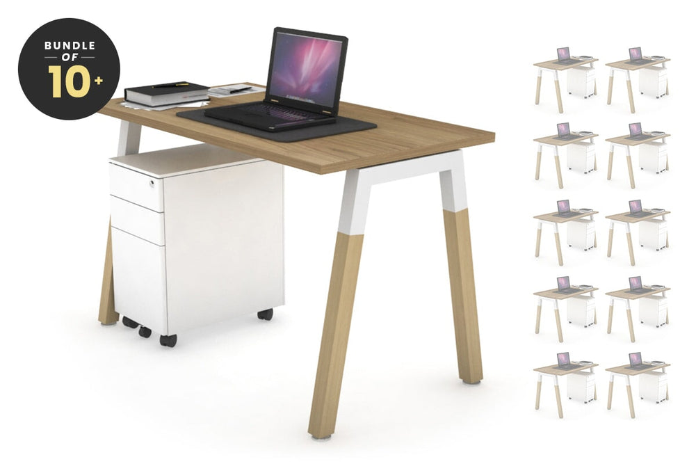 Quadro A Legs Office Desk - Wood Legs Cross Beam [1000L x 600W]-White salvage oak 