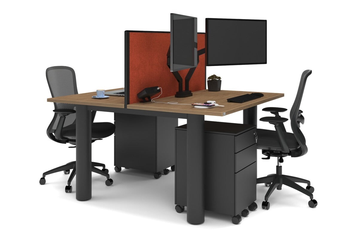 Quadro Cylinder Leg 2 Person Office Workstations [1200L x 700W] Jasonl black leg salvage oak orange squash (500H x 1200W)