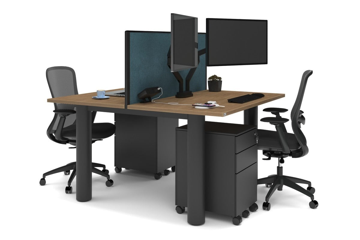 Quadro Cylinder Leg 2 Person Office Workstations [1200L x 700W] Jasonl black leg salvage oak deep blue (500H x 1200W)