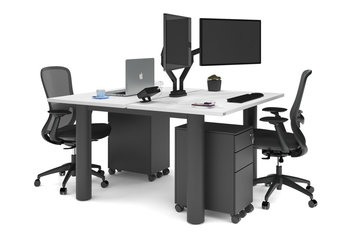 Quadro Cylinder Leg 2 Person Office Workstations [1200L x 700W] Jasonl black leg white none
