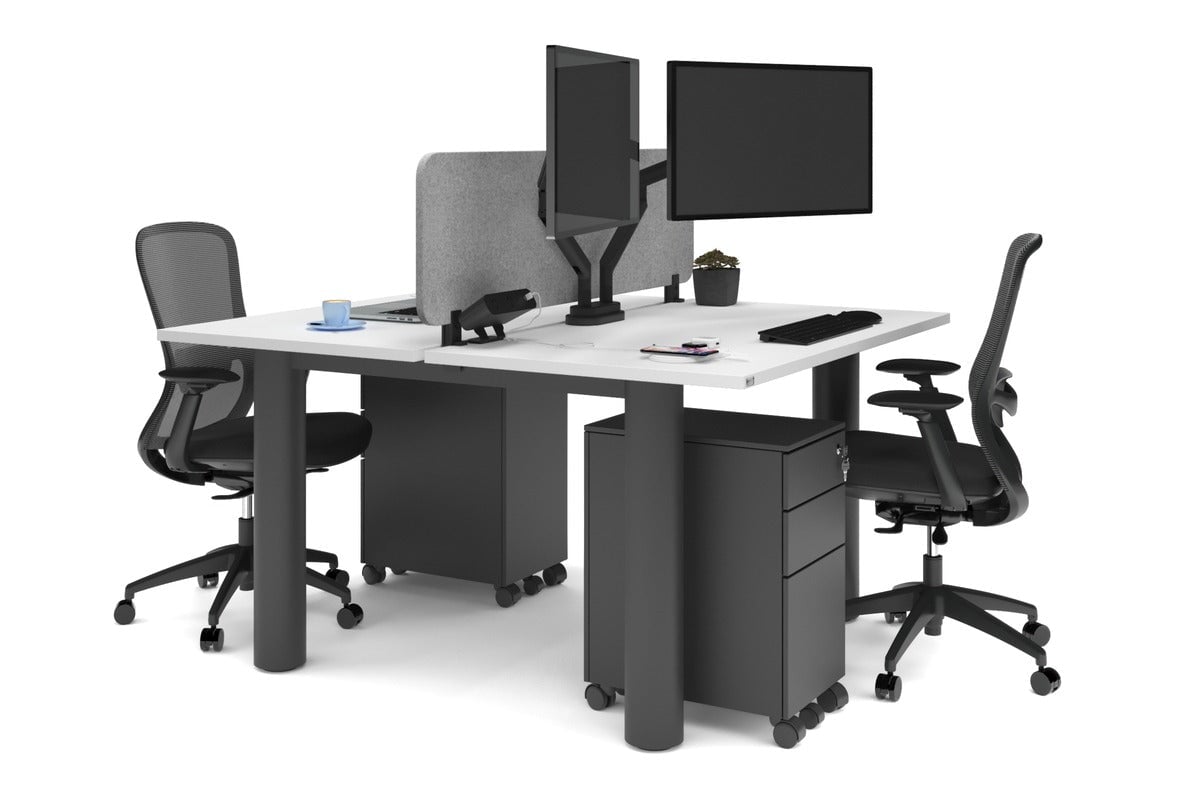 Quadro Cylinder Leg 2 Person Office Workstations [1200L x 700W] Jasonl black leg white light grey echo panel (400H x 1200W)