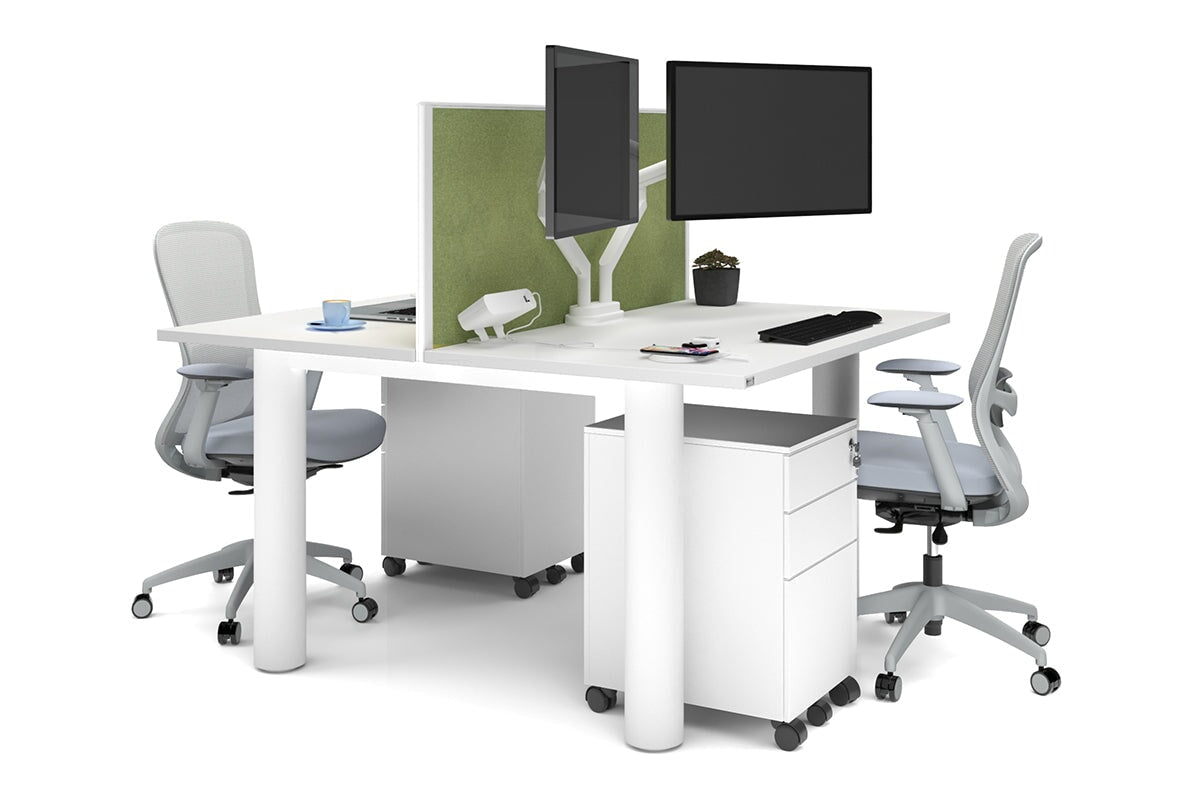 Quadro Cylinder Leg 2 Person Office Workstations [1200L x 700W]-white leg white green moss (500H x 1200W)