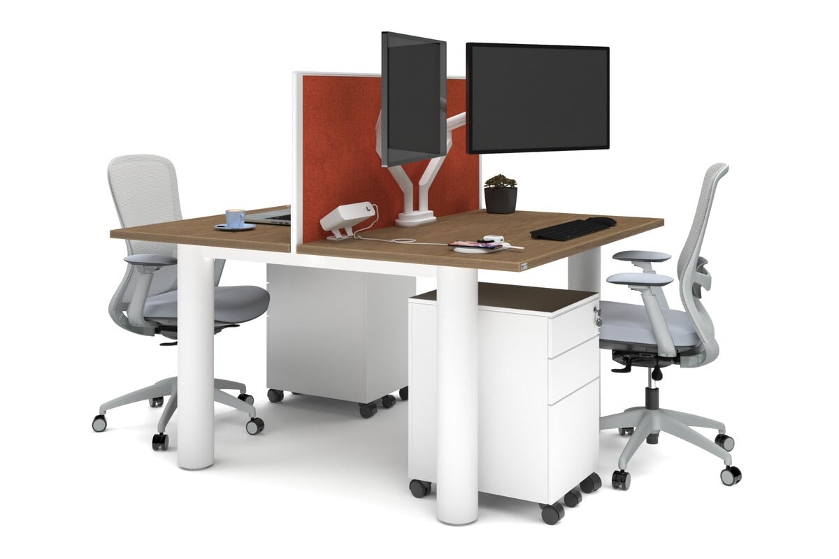 Quadro Cylinder Leg 2 Person Office Workstations [1200L x 700W] Jasonl white leg salvage oak orange squash (500H x 1200W)