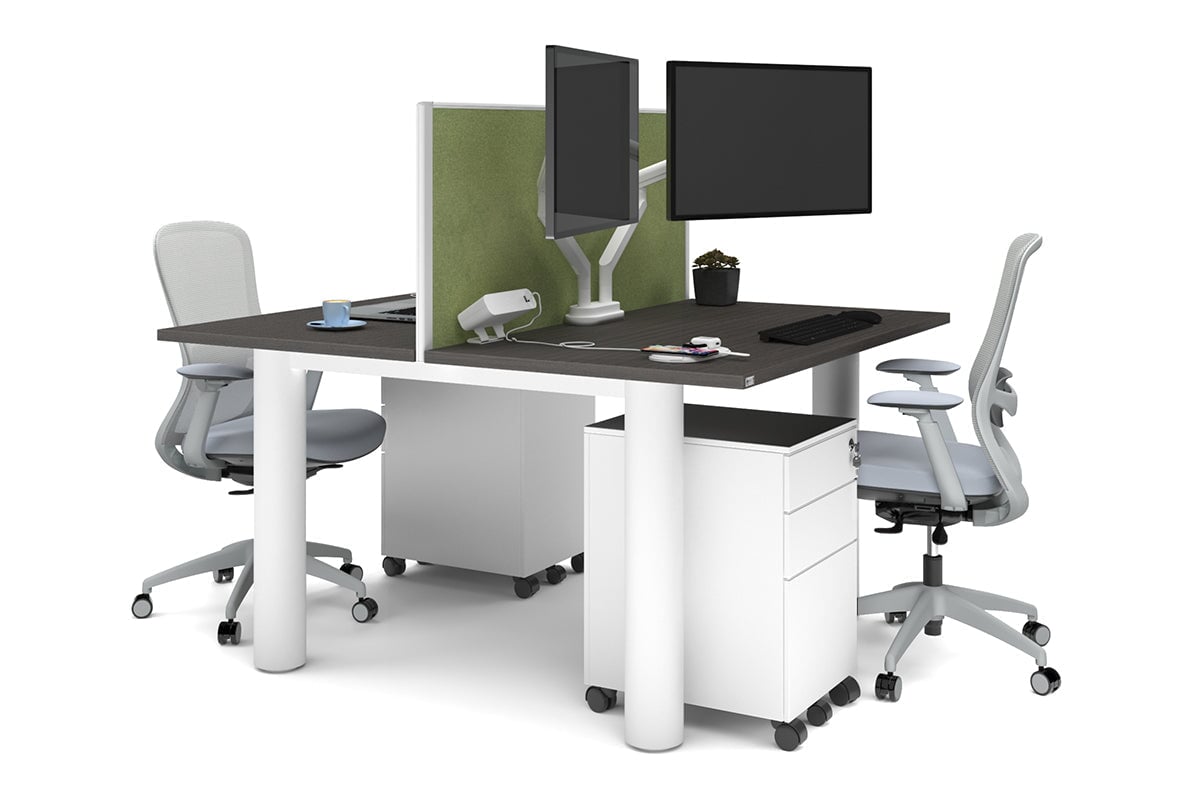 Quadro Cylinder Leg 2 Person Office Workstations [1200L x 700W] Jasonl white leg dark oak green moss (500H x 1200W)