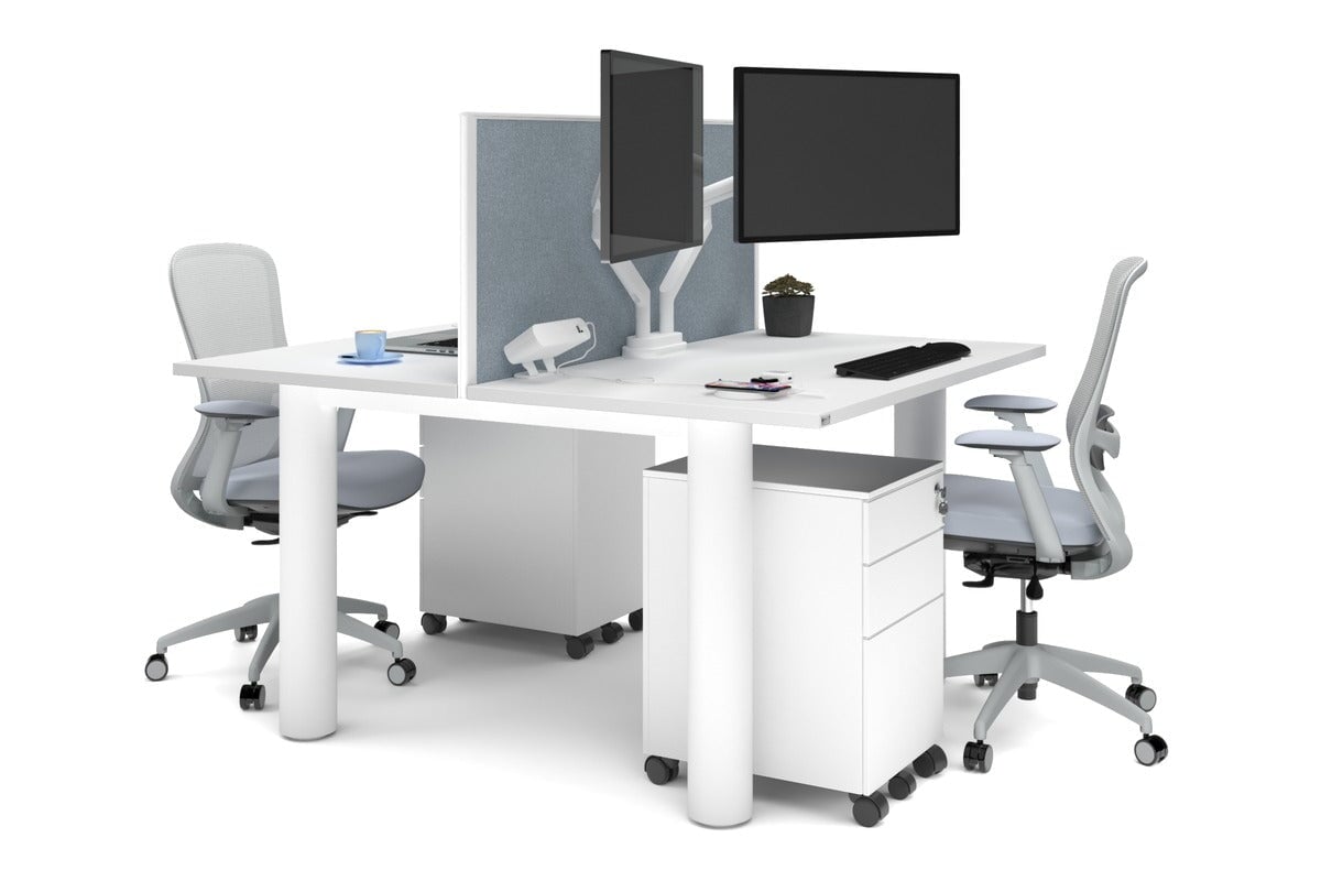 Quadro Cylinder Leg 2 Person Office Workstations [1200L x 700W] Jasonl white leg white cool grey (500H x 1200W)