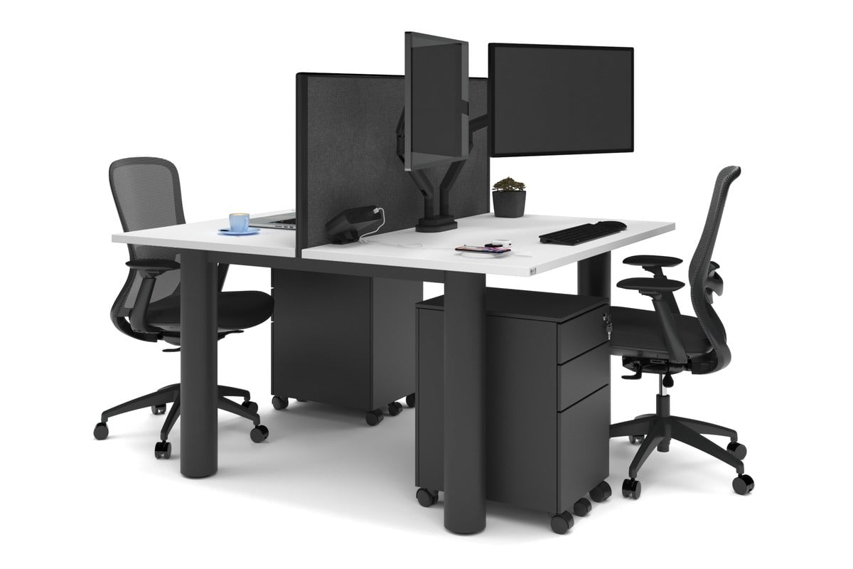 Quadro Cylinder Leg 2 Person Office Workstations [1200L x 700W] Jasonl black leg white moody charcoal (500H x 1200W)
