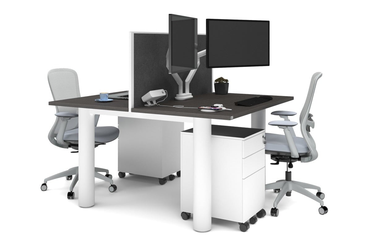 Quadro Cylinder Leg 2 Person Office Workstations [1200L x 700W] Jasonl white leg dark oak moody charcoal (500H x 1200W)