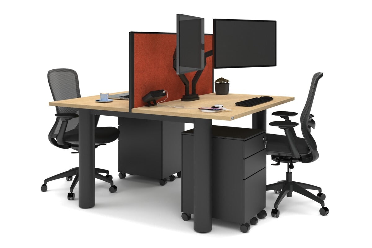 Quadro Cylinder Leg 2 Person Office Workstations [1200L x 700W] Jasonl black leg maple orange squash (500H x 1200W)
