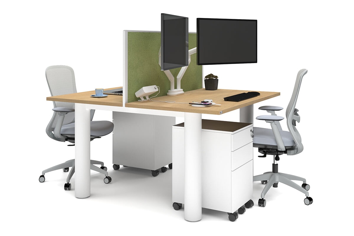 Quadro Cylinder Leg 2 Person Office Workstations [1200L x 700W] Jasonl white leg maple green moss (500H x 1200W)