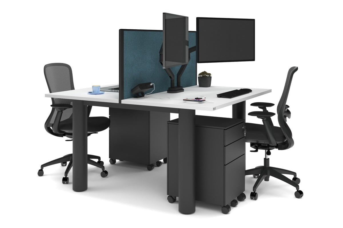 Quadro Cylinder Leg 2 Person Office Workstations [1200L x 700W] Jasonl black leg white deep blue (500H x 1200W)