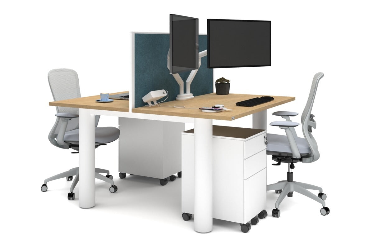 Quadro Cylinder Leg 2 Person Office Workstations [1200L x 700W] Jasonl white leg maple deep blue (500H x 1200W)