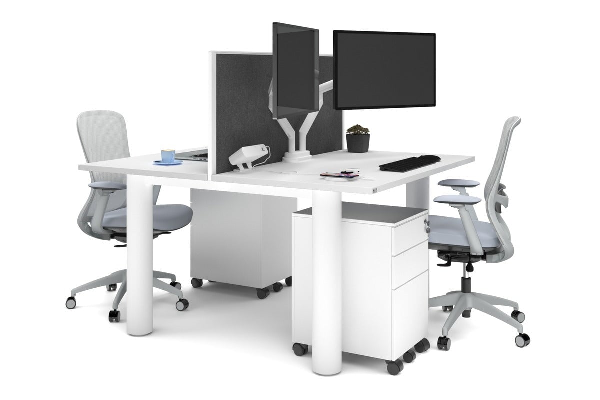 Quadro Cylinder Leg 2 Person Office Workstations [1200L x 700W] Jasonl white leg white moody charcoal (500H x 1200W)