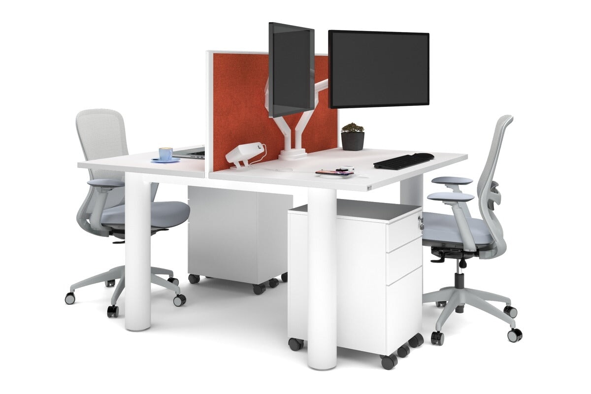 Quadro Cylinder Leg 2 Person Office Workstations [1200L x 700W] Jasonl white leg white orange squash (500H x 1200W)