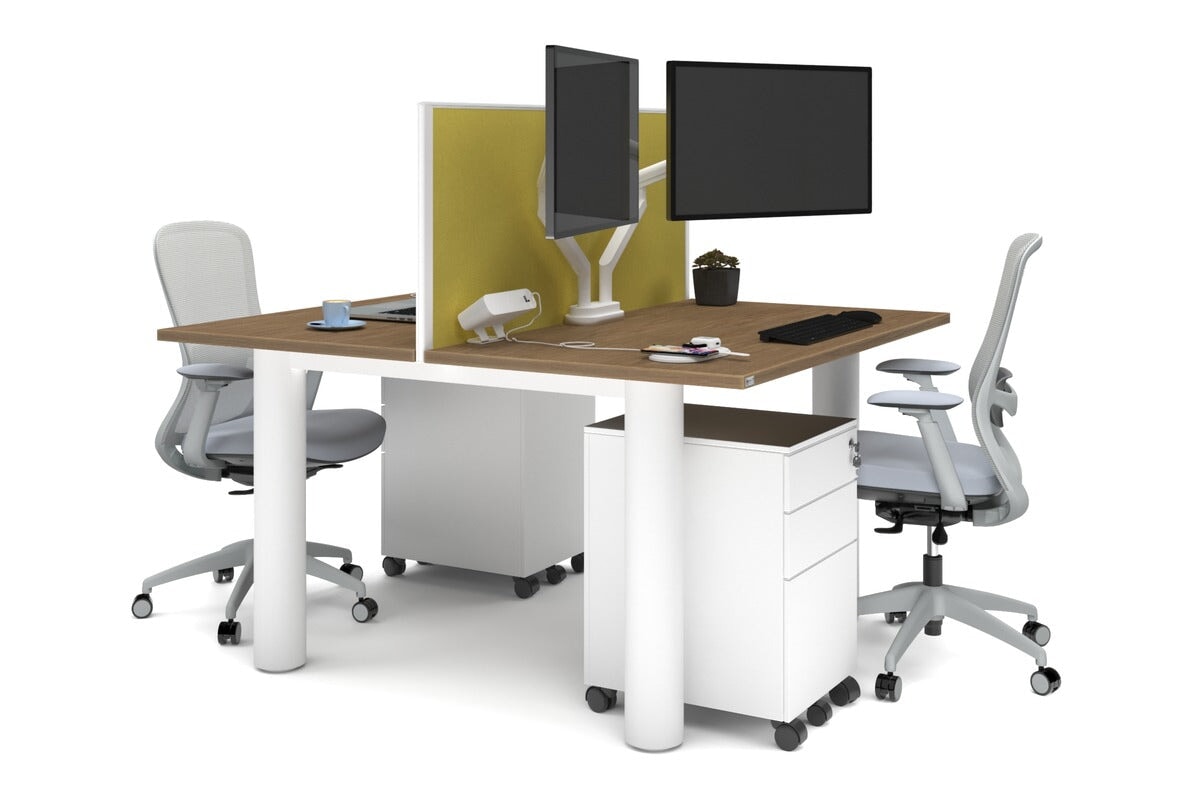 Quadro Cylinder Leg 2 Person Office Workstations [1200L x 700W] Jasonl white leg salvage oak mustard yellow (500H x 1200W)