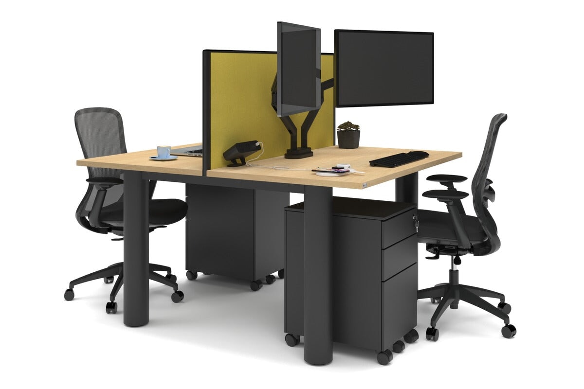 Quadro Cylinder Leg 2 Person Office Workstations [1200L x 700W] Jasonl black leg maple mustard yellow (500H x 1200W)
