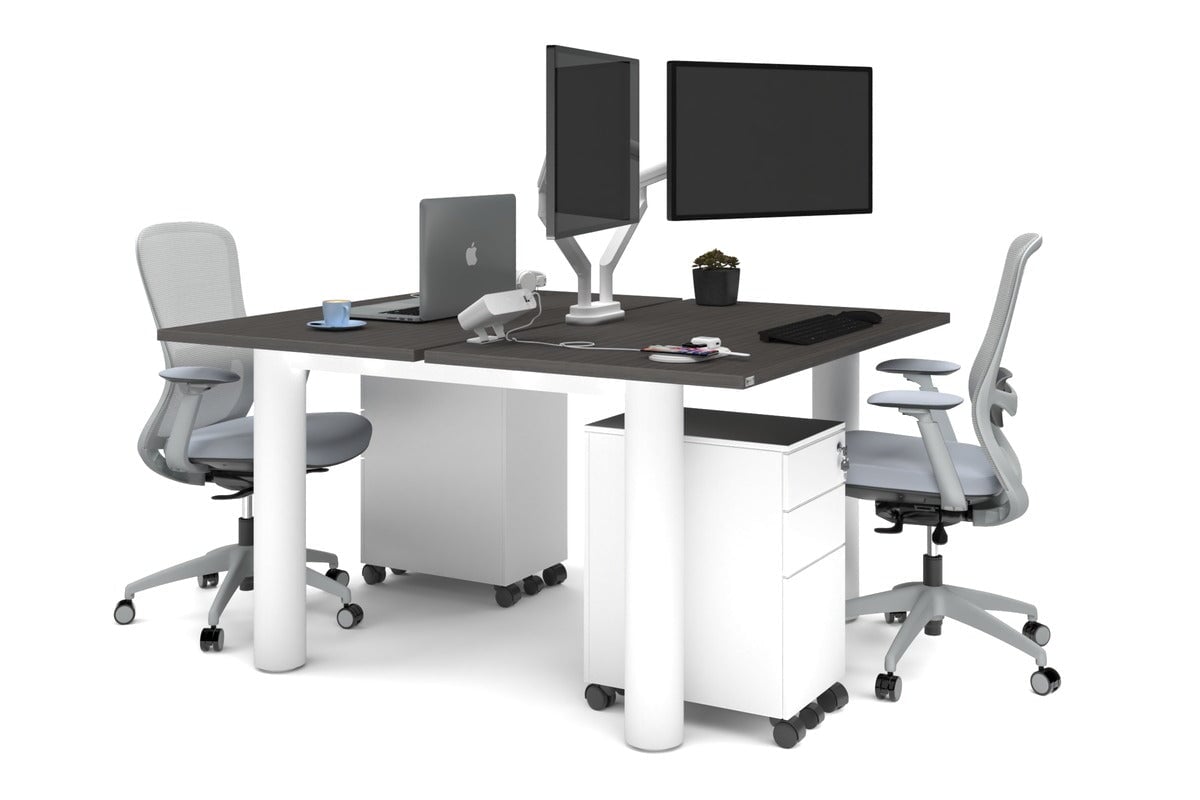 Quadro Cylinder Leg 2 Person Office Workstations [1200L x 700W] Jasonl white leg dark oak none