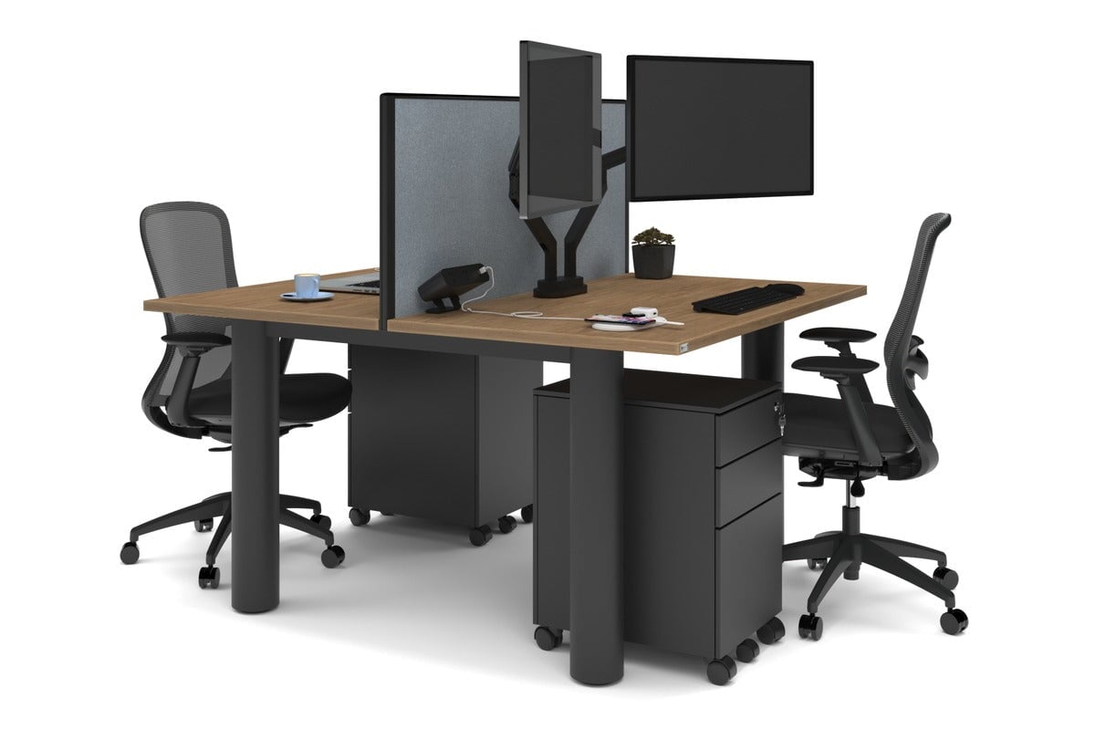 Quadro Cylinder Leg 2 Person Office Workstations [1200L x 700W] Jasonl black leg salvage oak cool grey (500H x 1200W)