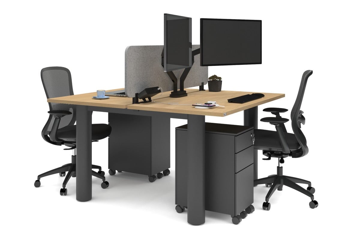 Quadro Cylinder Leg 2 Person Office Workstations [1200L x 700W] Jasonl black leg maple light grey echo panel (400H x 1200W)