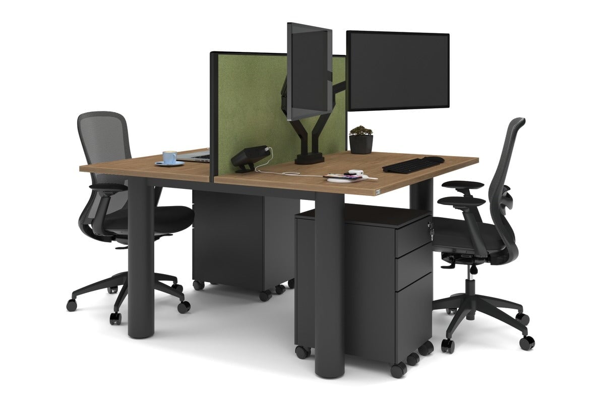 Quadro Cylinder Leg 2 Person Office Workstations [1200L x 700W] Jasonl black leg salvage oak green moss (500H x 1200W)