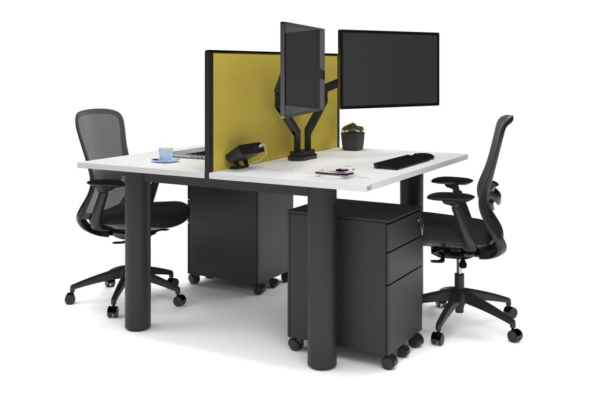 Quadro Cylinder Leg 2 Person Office Workstations [1200L x 700W] Jasonl black leg white mustard yellow (500H x 1200W)