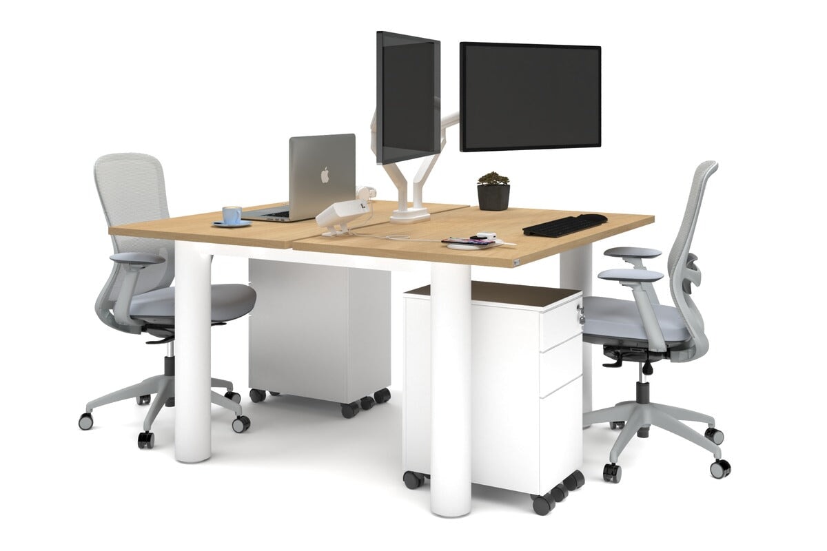 Quadro Cylinder Leg 2 Person Office Workstations [1200L x 700W] Jasonl white leg maple none