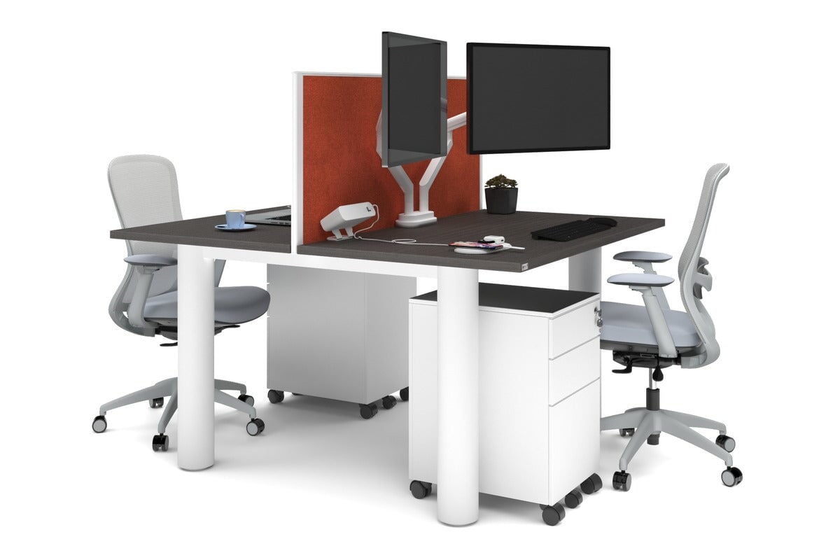 Quadro Cylinder Leg 2 Person Office Workstations [1200L x 700W] Jasonl white leg dark oak orange squash (500H x 1200W)