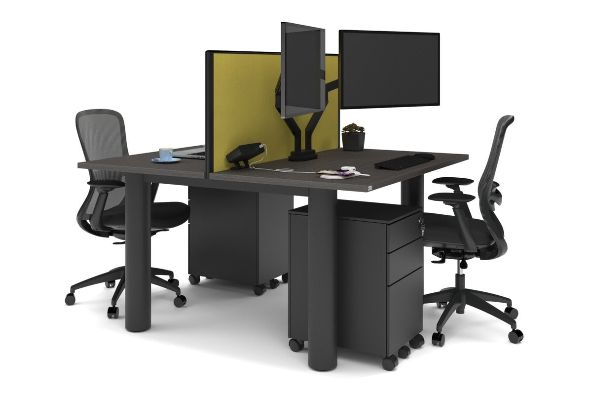 Quadro Cylinder Leg 2 Person Office Workstations [1200L x 700W] Jasonl black leg dark oak mustard yellow (500H x 1200W)