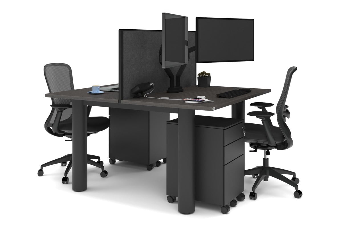 Quadro Cylinder Leg 2 Person Office Workstations [1200L x 700W] Jasonl black leg dark oak moody charcoal (500H x 1200W)