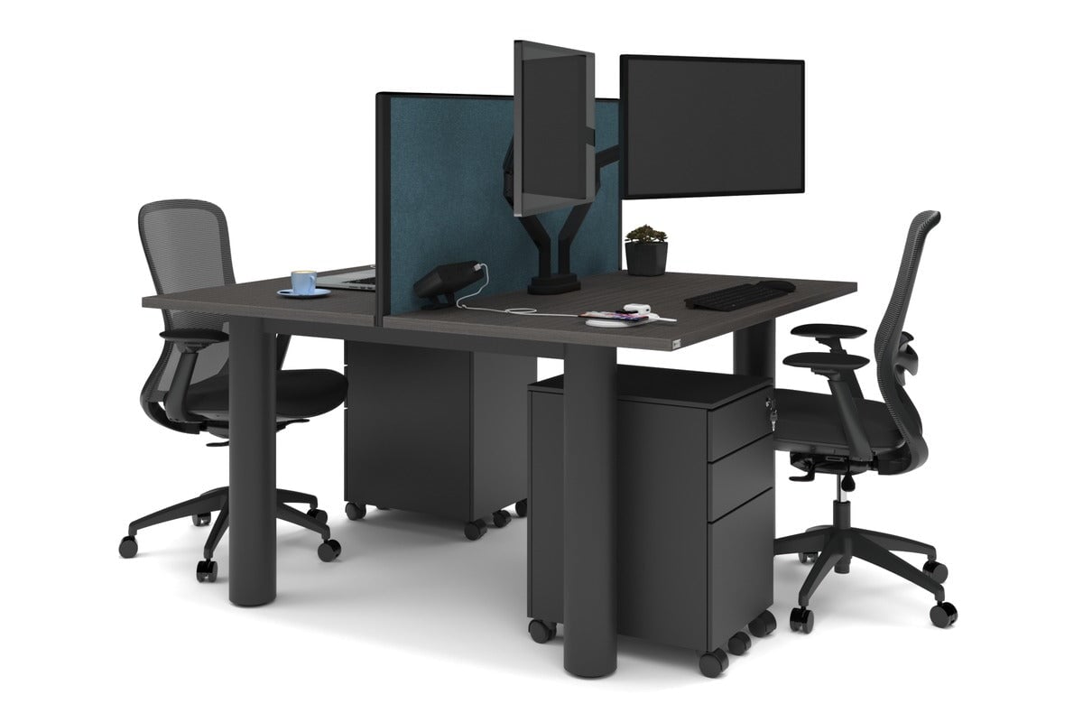 Quadro Cylinder Leg 2 Person Office Workstations [1200L x 700W] Jasonl black leg dark oak deep blue (500H x 1200W)
