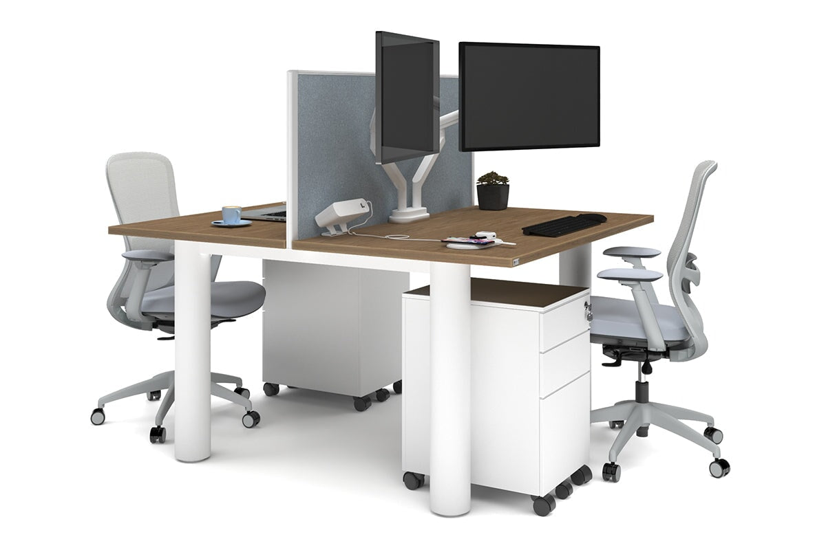 Quadro Cylinder Leg 2 Person Office Workstations [1200L x 700W] Jasonl white leg salvage oak cool grey (500H x 1200W)