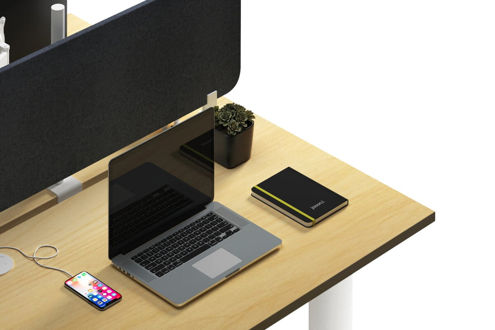 Quadro Cylinder Leg 2 Person Office Workstations [1400L x 700W]-black leg dark oak moody charcoal (500H x 1400W)