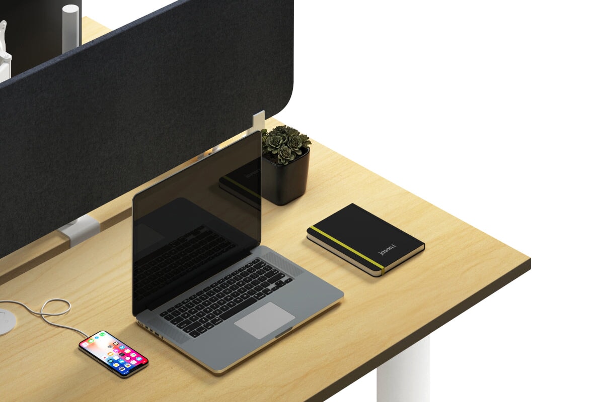 Quadro Cylinder Leg 2 Person Office Workstations [1200L x 700W]-black leg dark oak moody charcoal (500H x 1200W)